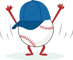ball character wearing baseball hat with hands raised