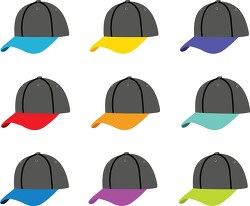 baseball hats in a variety of colors clipart