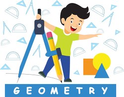 boy with standing on compass with geometry tools background clip