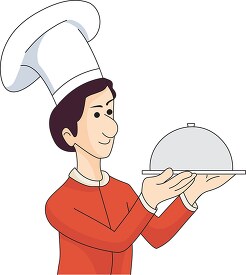 chef serving food on covered tray clipart