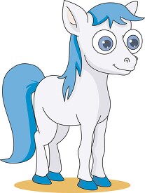 cute cartoon style white pony with blue mane clipart