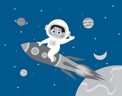 kid astronaut riding a rocket gray color 2