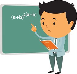 math teacher solving math problem in the classroom clipart