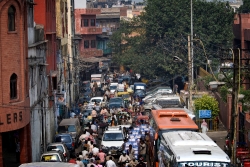 crowded city street in delhi india