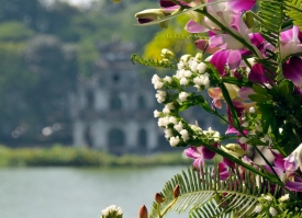 View of Ho Hoan Kiem Lake Hanoi Vietnam