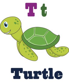 turtle representing alphabet letter t clipart