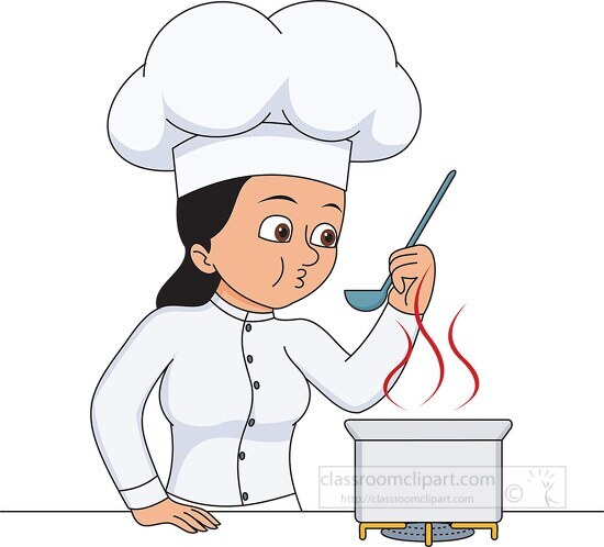 female chef cooking and tasting food clipart