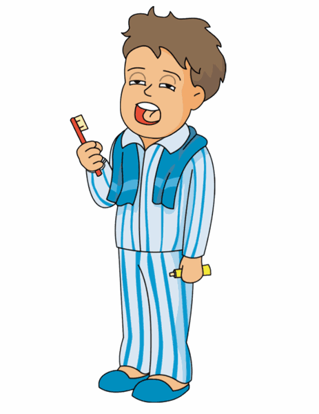 boy waking up brushing teeth animated