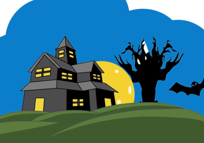 haunted house full moon bats animated clipart