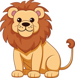adorable cartoon lion with a friendly smile sitting down