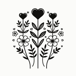 black botanical heart display with various heart and flower moti