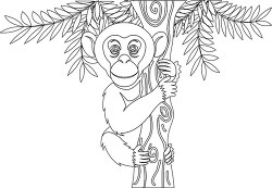 chimpanzee holding onto tree branch black outline clipart