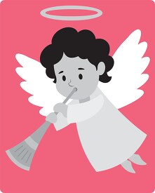 cute angel blowing a musical horn pink background gray color cli
