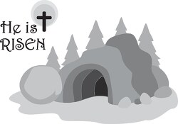 jesus is risen cave scene christian gray color clipart