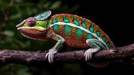 bright colorful chameleon perched on a branch