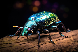 closeup of Scarab Beetle on wood