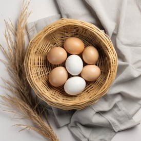 simple composition of organic eggs in a basket, suggesting farm 