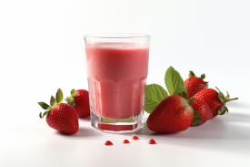 strawberry smoothie surrounded by strawberries mint leaves