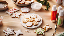 Sugar cookies decorated with white icing and festive patterns co