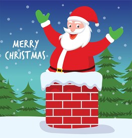 santa claus wishing from chimney merry christmas clipart