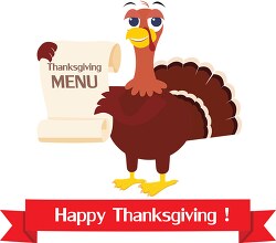 turkey with menu thanksgiving clipart
