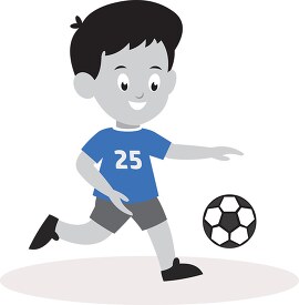 young soccer player runs to kick ball with his skill  gray color