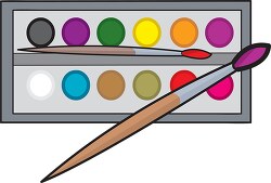 watercolor paint tray with two paint brushes clipart