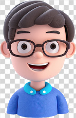 3D kid avatar boy with blue shirt glasses