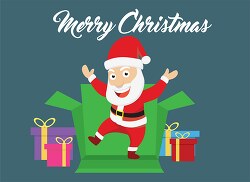 happy santa emerging from gift box and dancing christmas clipart