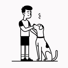 illustration drawing of a boy training his dog
