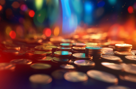 coins on a colorful background with blurred lights