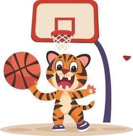 smiling tiger shows large teeth while playing basketball