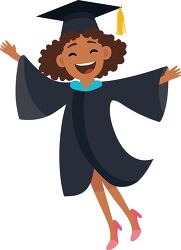 young girl jumping wearing her graduation gown